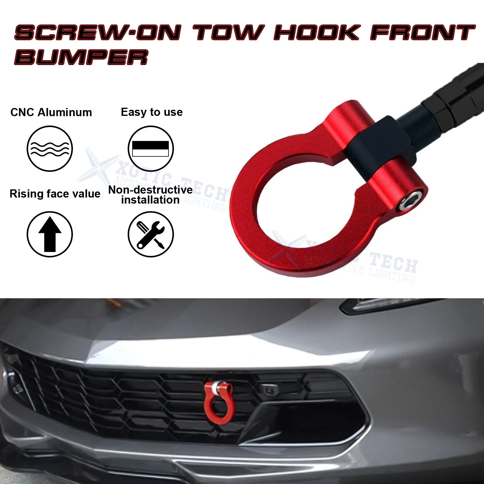 Track Racing Style CNC Anodized Aluminum Tow Hook Set for Chevy Corvette (2015-2019)