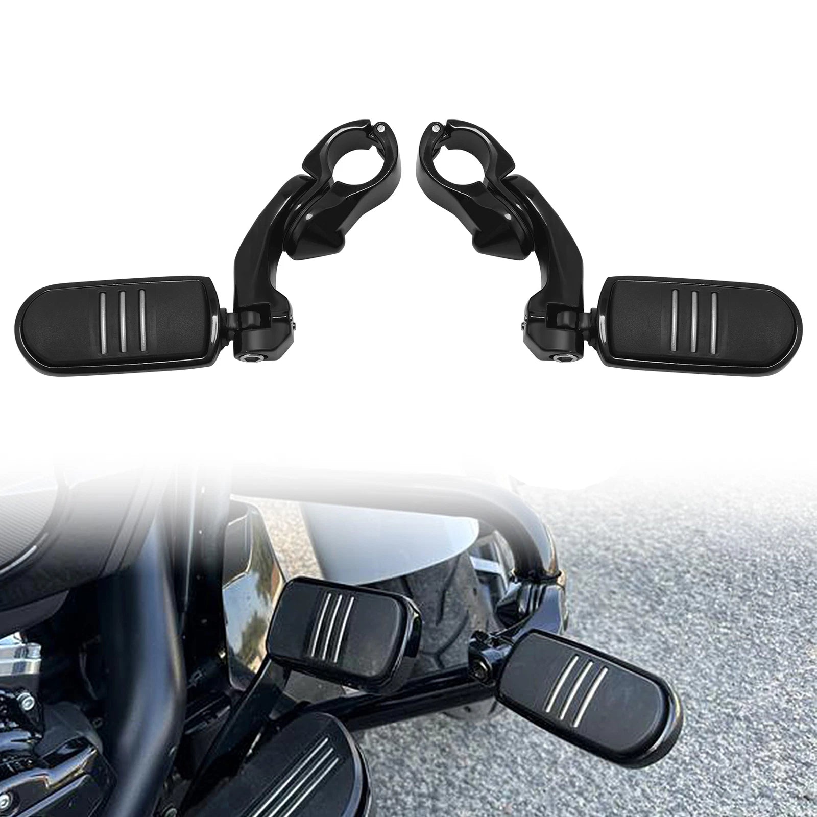 Black 32mm 1.25" Short Angled Highway Engine Guard Foot Pegs for Harley-Davidson