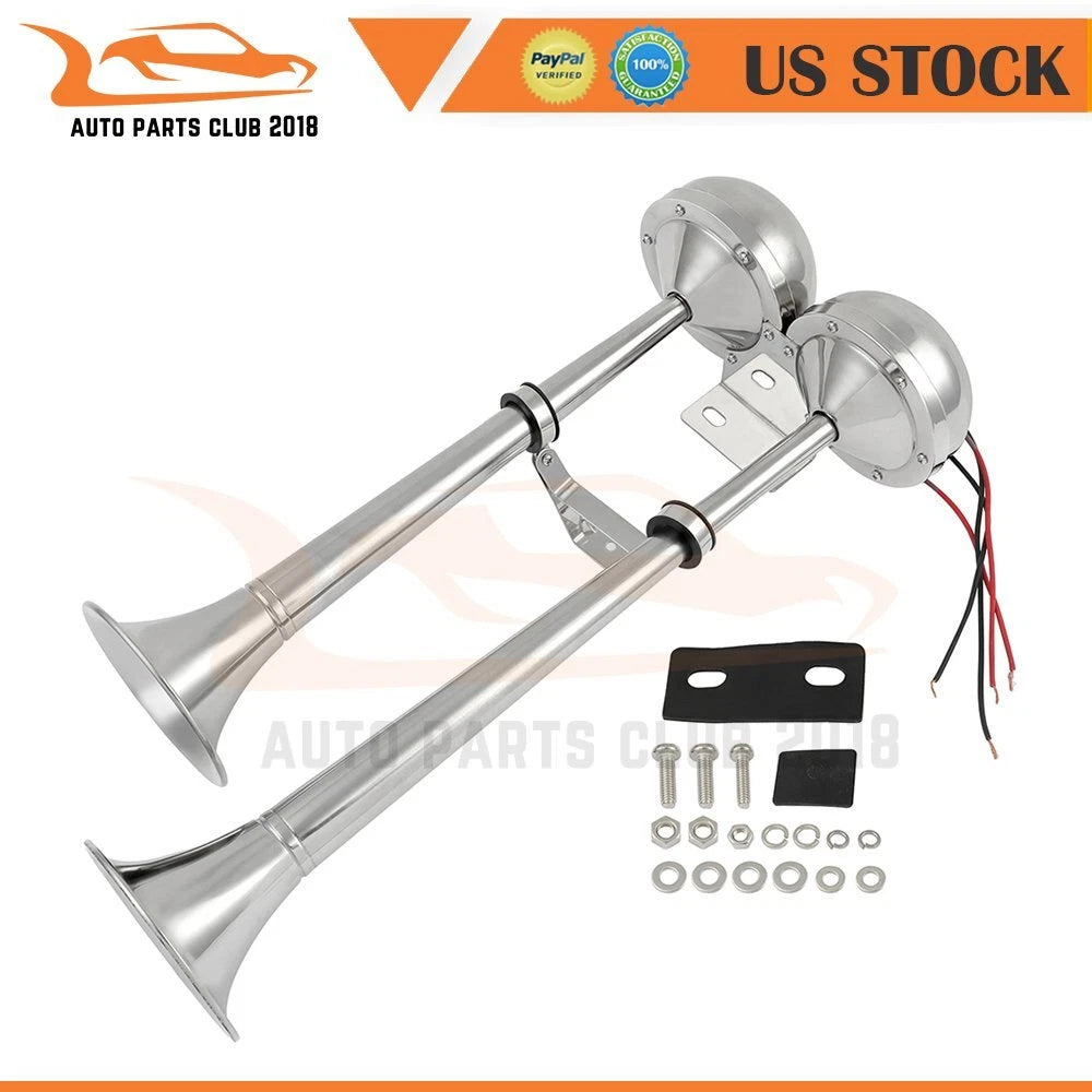 Dual Trumpet Electric Train Air Horn for Marine Use (304 Stainless Steel)