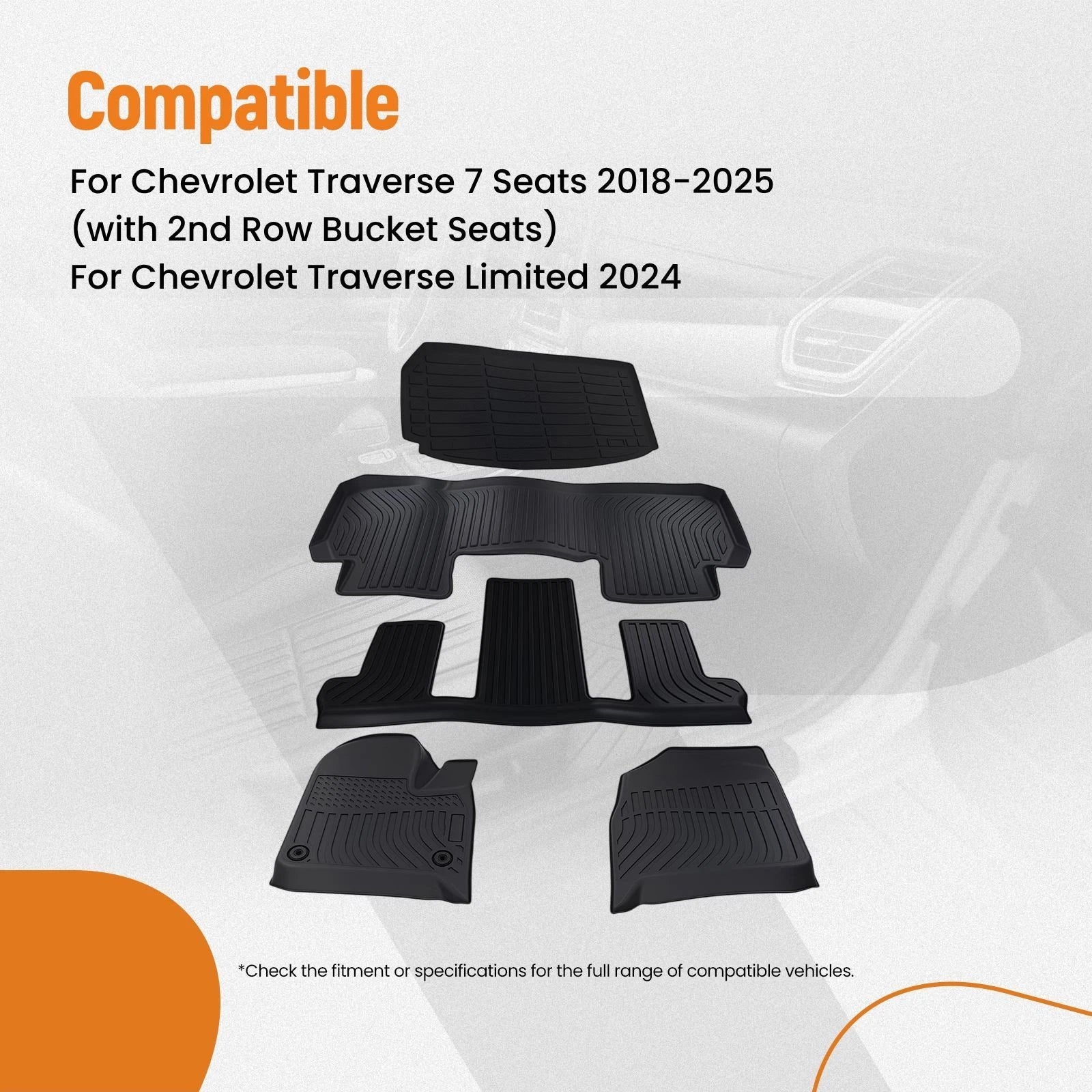 All Weather Floor Mats Set for Chevrolet Traverse (2018–2024) with Cargo Liner TPE