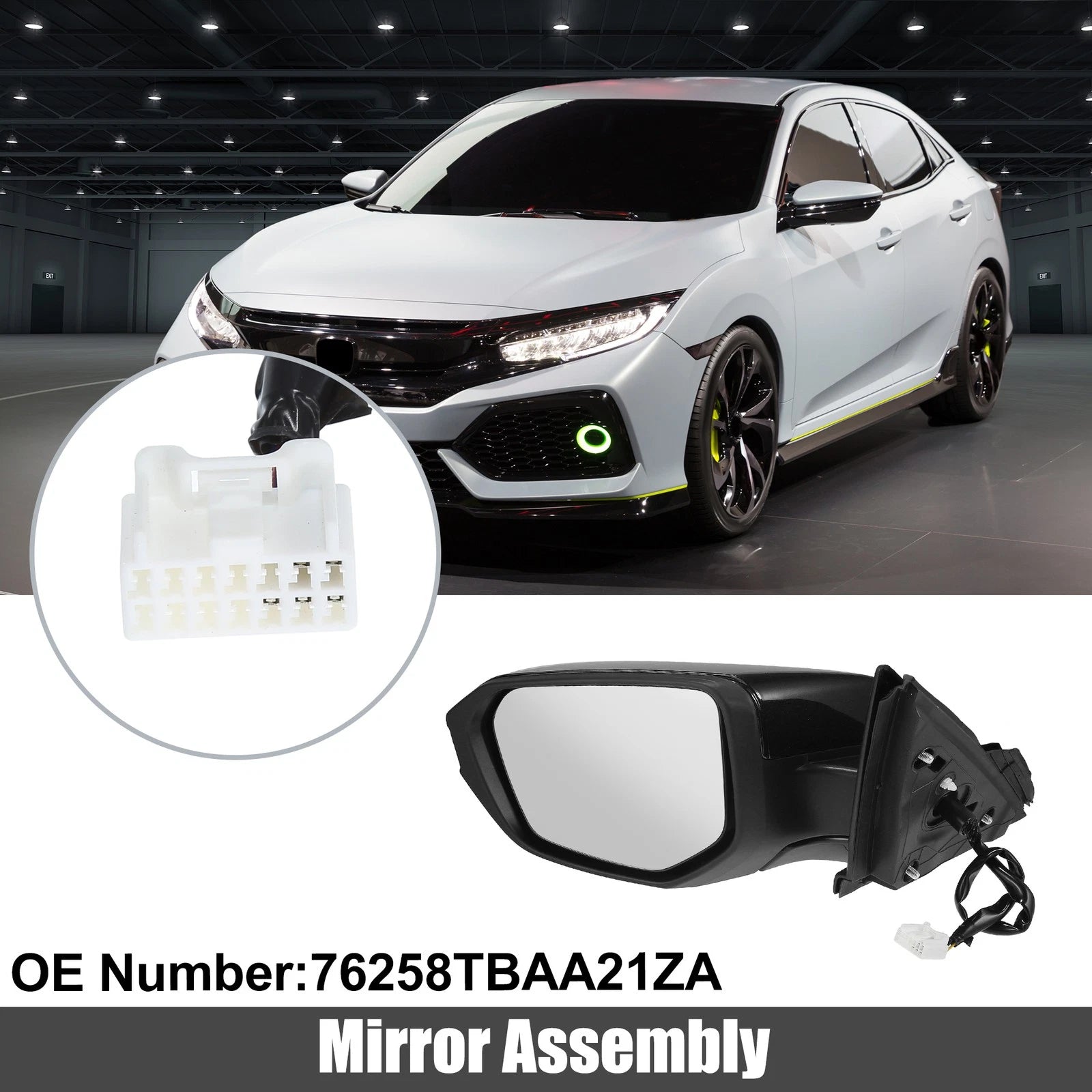 5 Pin Left Side Exterior Door Mirror Assembly Black for Honda Civic (2016–2020)
