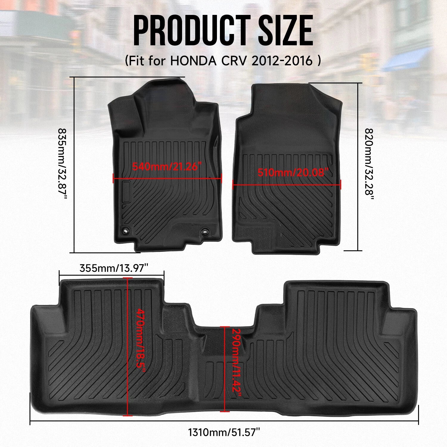 Set of 3D Floor Mats for Honda CR-V (2012–2016) 1st & 2nd Row Liners
