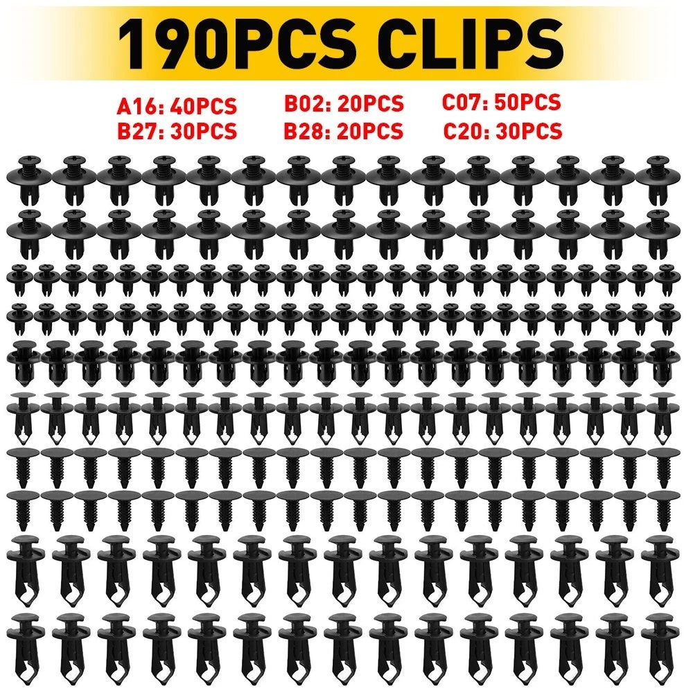190pcs Universal Car Fastener Clips Rivets Panel Fender Retainer