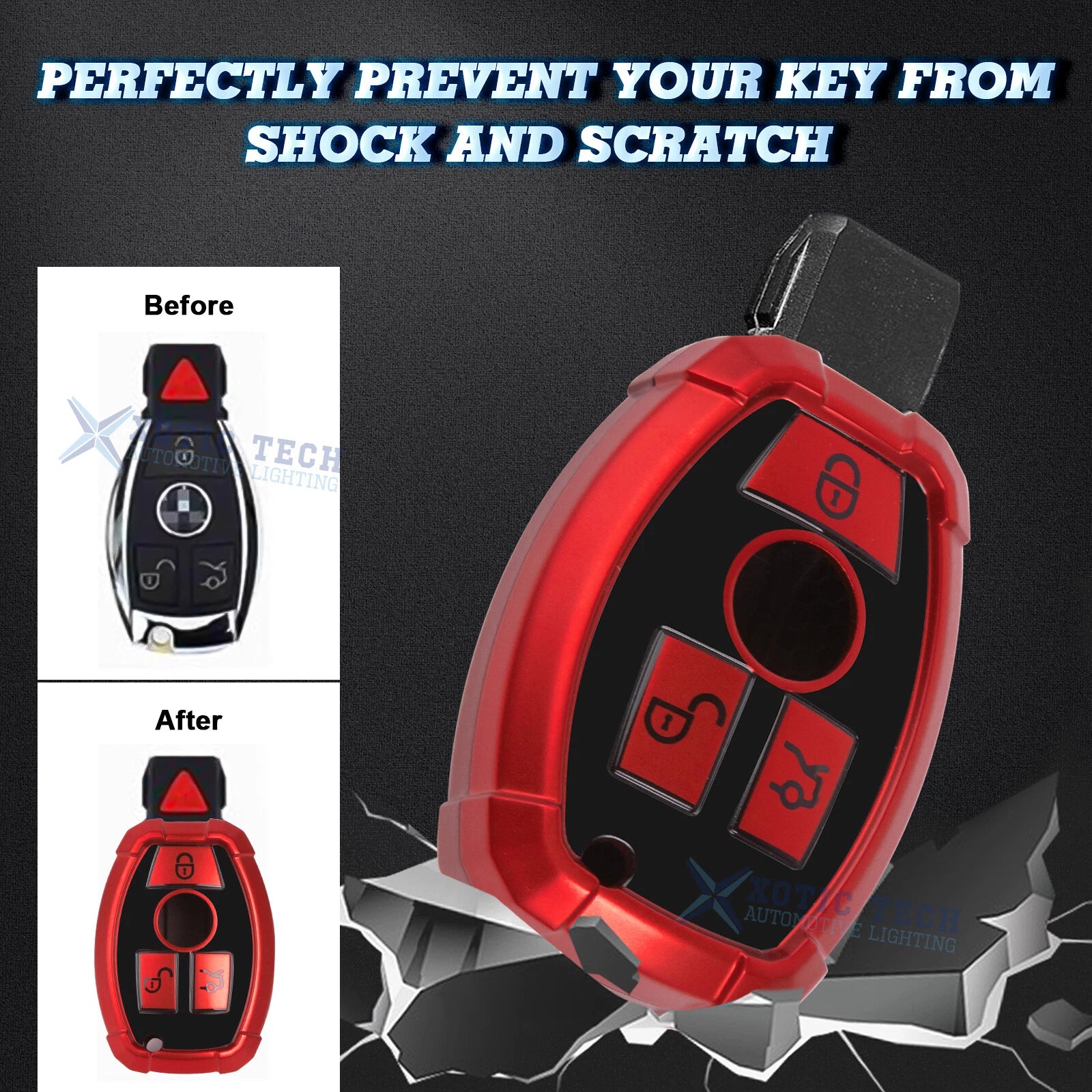 Red TPU Remote Key Fob Cover Shell for Mercedes B C E G SLK (2005-2015)