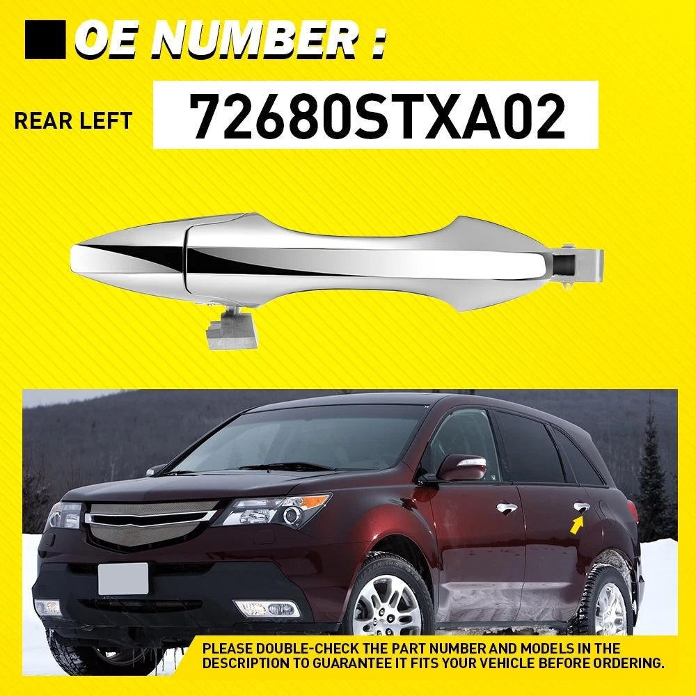 Chrome Exterior Door Handle for Acura MDX (2007–2013) Rear Driver Side