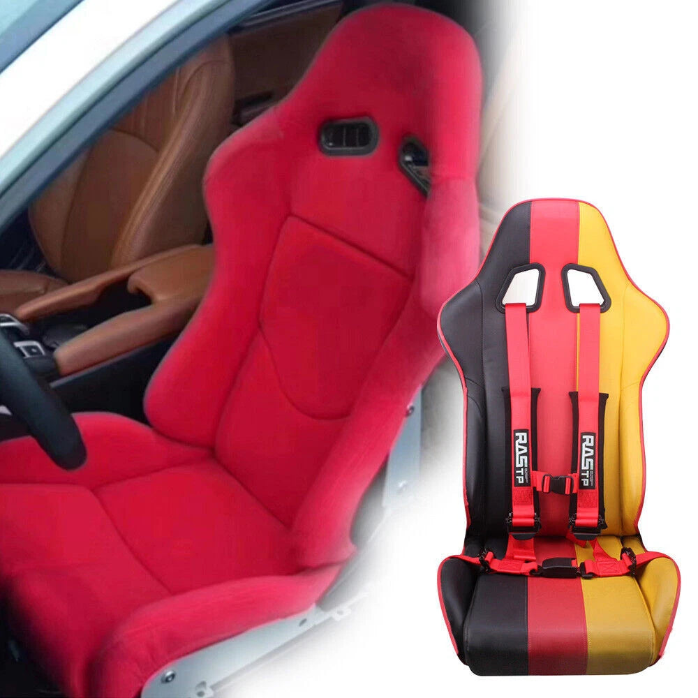 2X Red 4 Point Racing Seat Belt Harness for Universal Vehicles