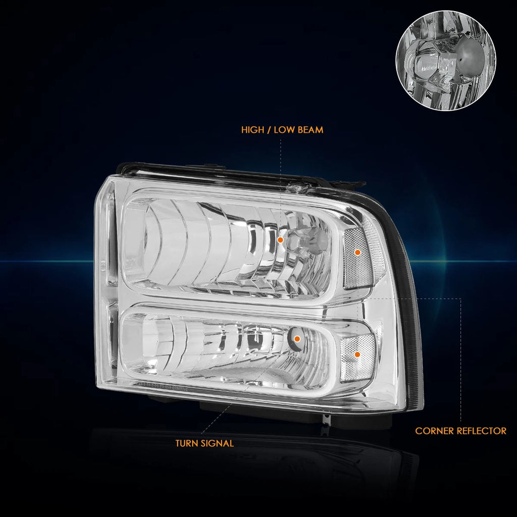 Chrome Housing Headlight Clear Corner Lamps for Ford F250/F350 (2005–2007)