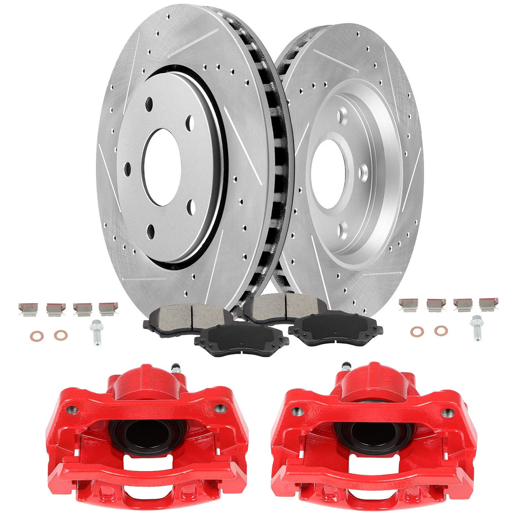Front Brake Caliper Kit with Ceramic Pads and Drilled Rotors for Dodge Grand Caravan