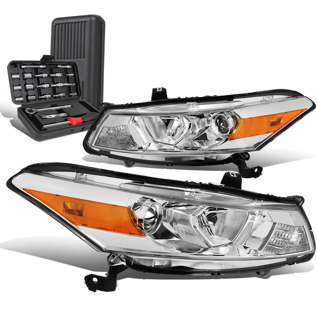 Projector Headlight Lamps for Honda Accord Coupe 2008–2012 (Chrome/Amber)