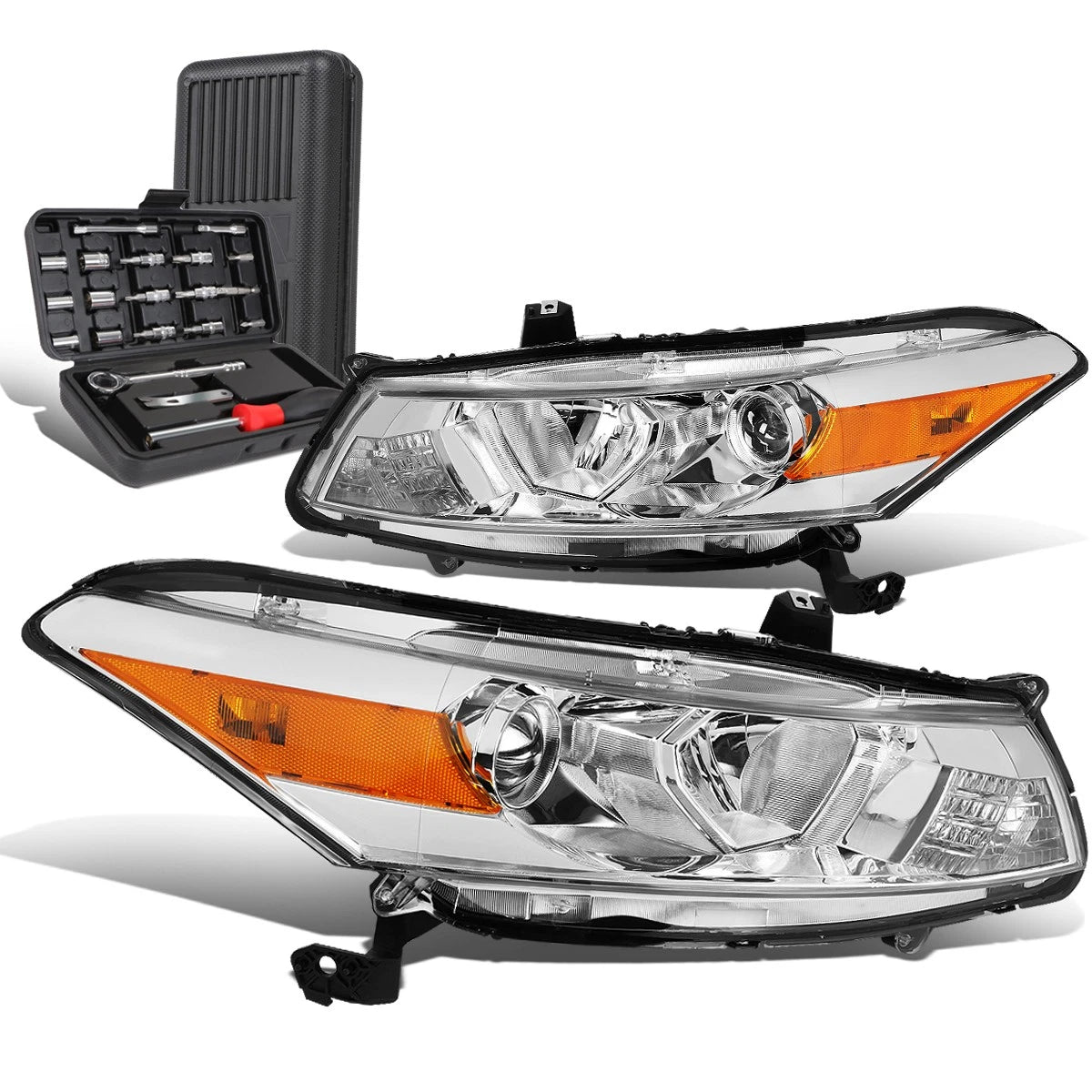Projector Headlight Lamps for Honda Accord Coupe 2008–2012 (Chrome/Amber)