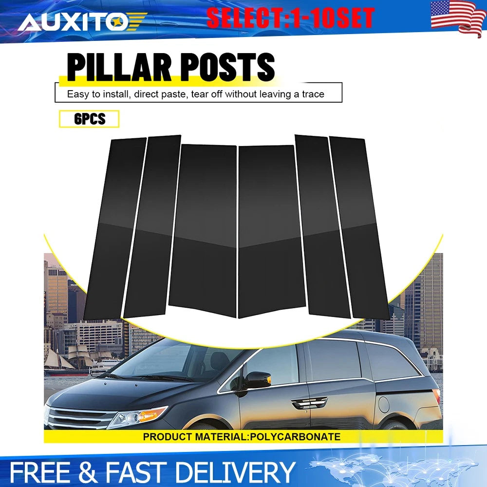 Set of 6 Glossy Black Pillar Posts Door Trim Covers for Honda Odyssey (2011–2017)