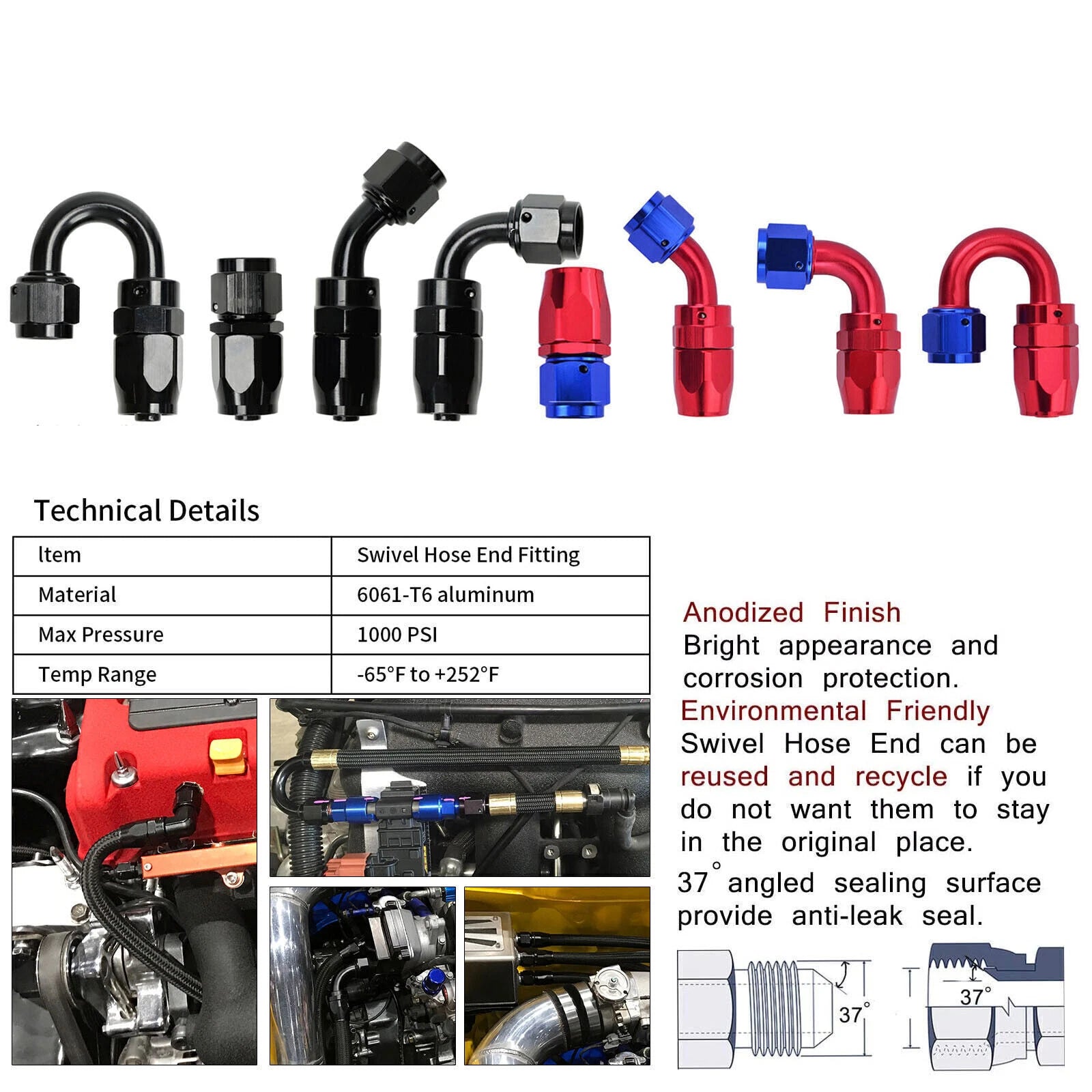 Stainless Steel Braided Fuel Oil Gas Hose Line Fittings Kit (10/16/20FT & 6/8/10AN)