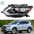 Headlight Left Driver Side for Nissan Rogue (2017–2019) Halogen W/O Bulbs
