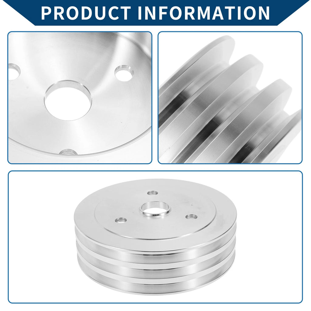 3 SWP Triple-Groove Short Water Pump Crank Pulley for Chevy SBC 265 (1968–1986)