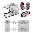 Youth ATV Helmet DOT Full Face Off-Road Racing for Kids - Pink/White (S-XL)