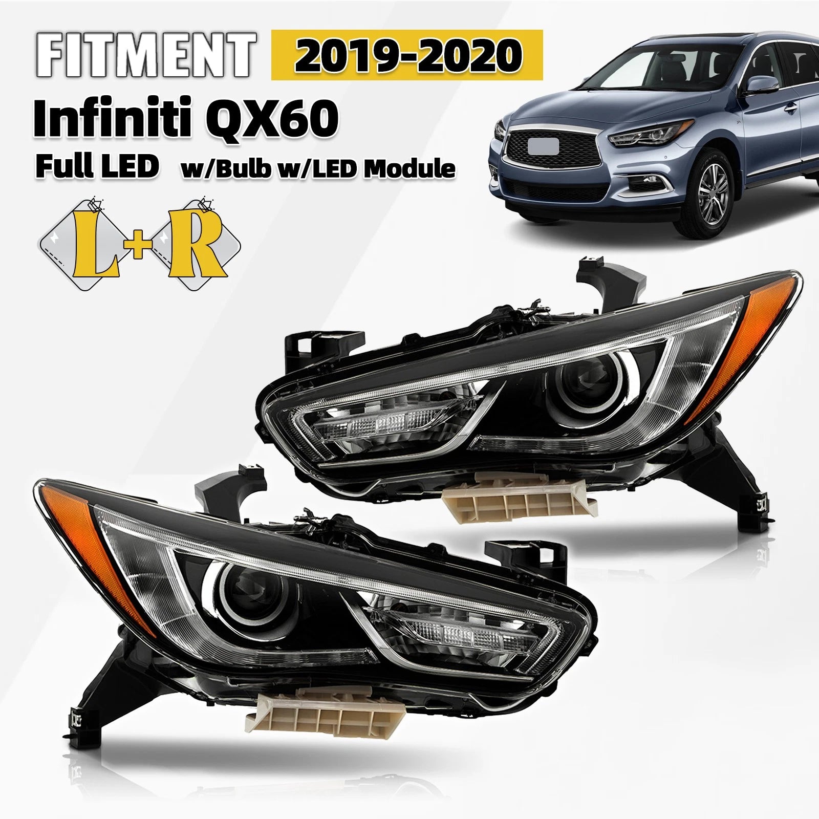 Full LED Headlight Set for Infiniti QX60 (2019–2020) w/Module w/o Motor