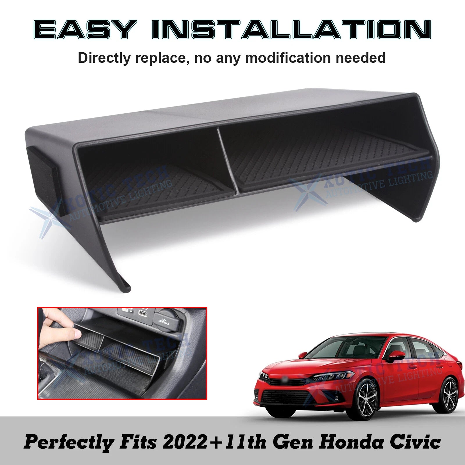 Black Inner Center Console Organizer Storage Box for Honda Civic (2022-2026)