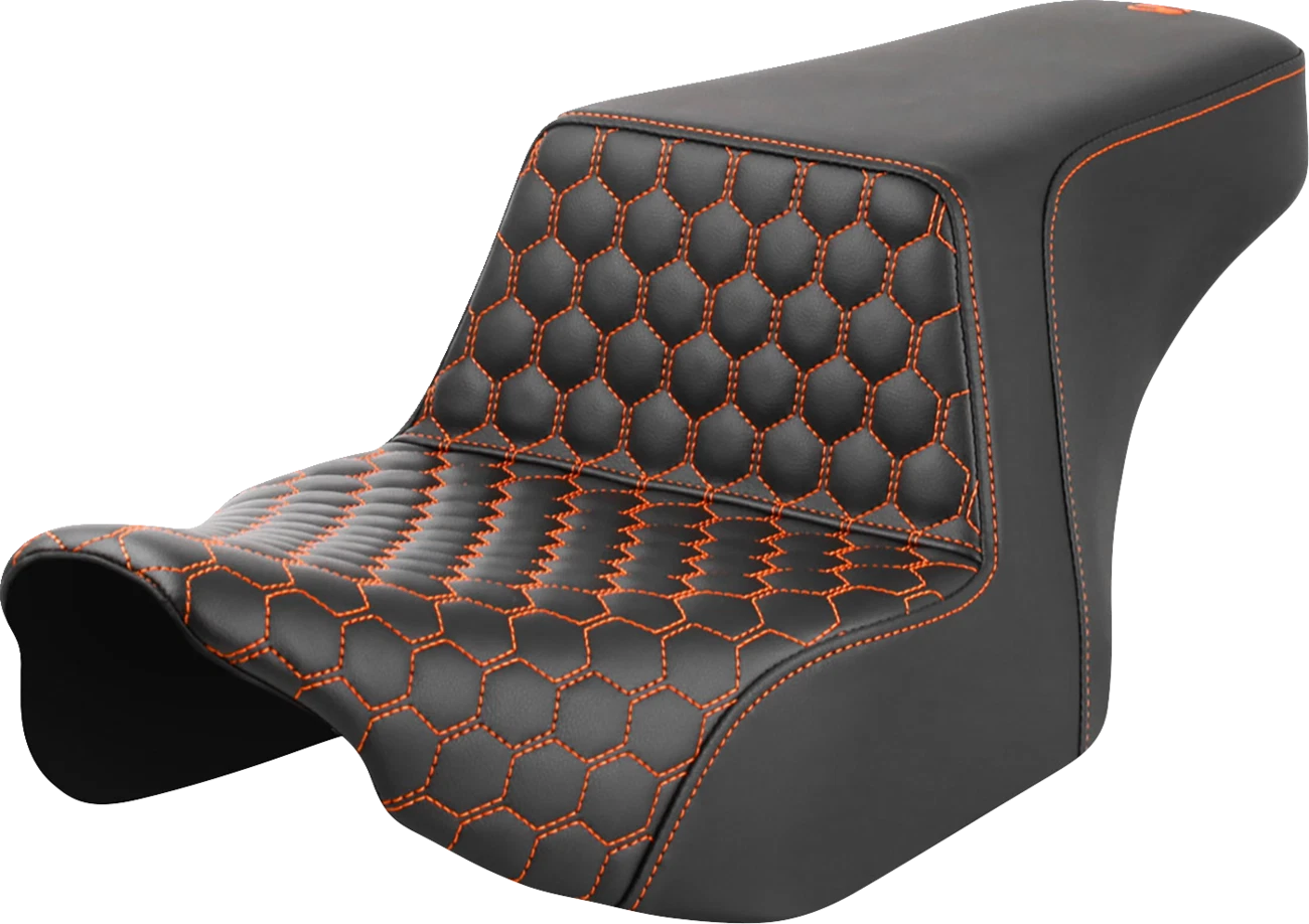 SADDLEMEN Step-Up Seat for FL (2023–2024) - Front Honeycomb, Orange Stitching