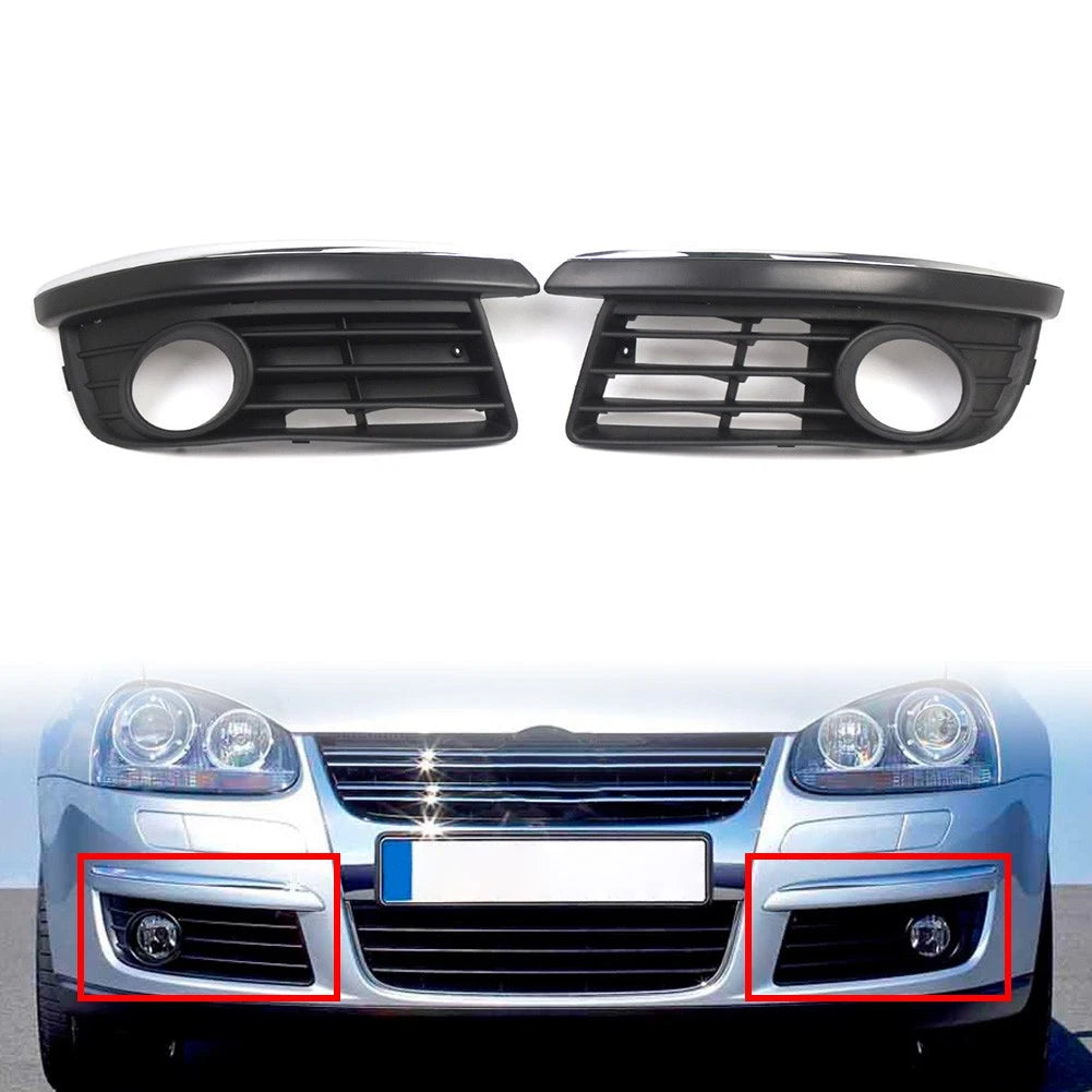 2X Front Bumper Fog Light Lamp Cover w/ Chrome Trim for VW Jetta (2006–2010)