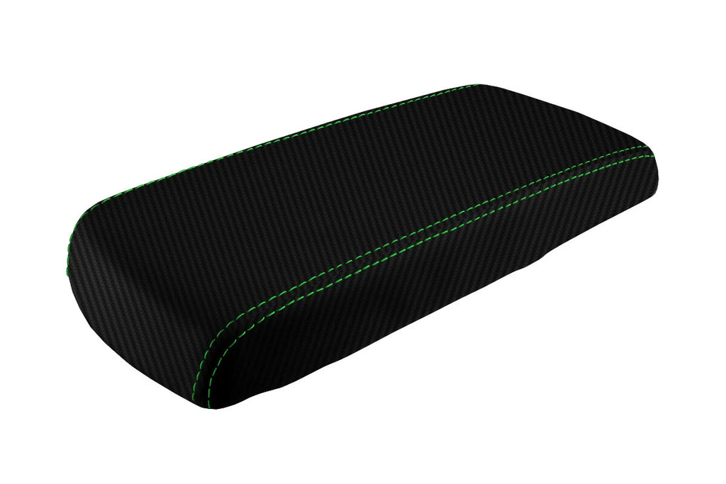 Console Lid Armrest Cover for Dodge Durango (2004–2009) Carbon Fiber Green Stitch