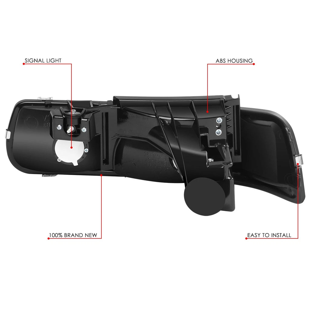 Pair of Headlights for Chevy Silverado (1999–2002) - Black Housing, Clear Lens