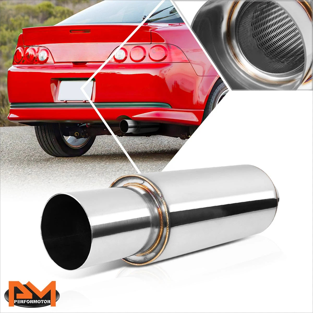Stainless Steel Exhaust Muffler w/ 3" OD Tip for Universal Fit (9.2" L x 4" D)