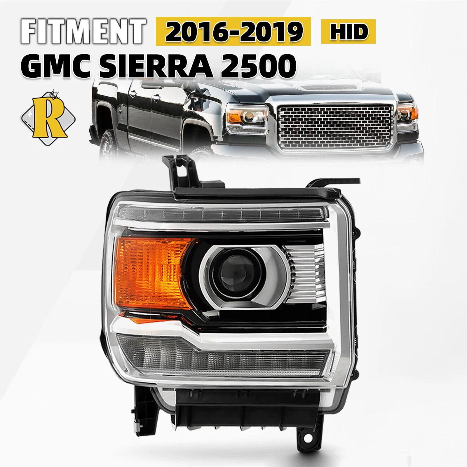 HID Headlight w/ LED DRL for GMC Sierra 2500HD (2016–2019) Right Passenger Side