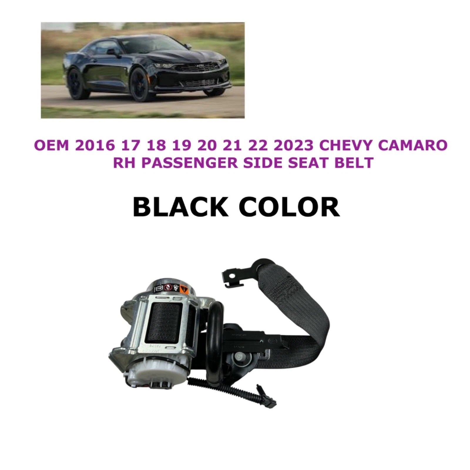Right Side Seat Belt for Chevy Camaro (2016–2024) BLACK 84496697
