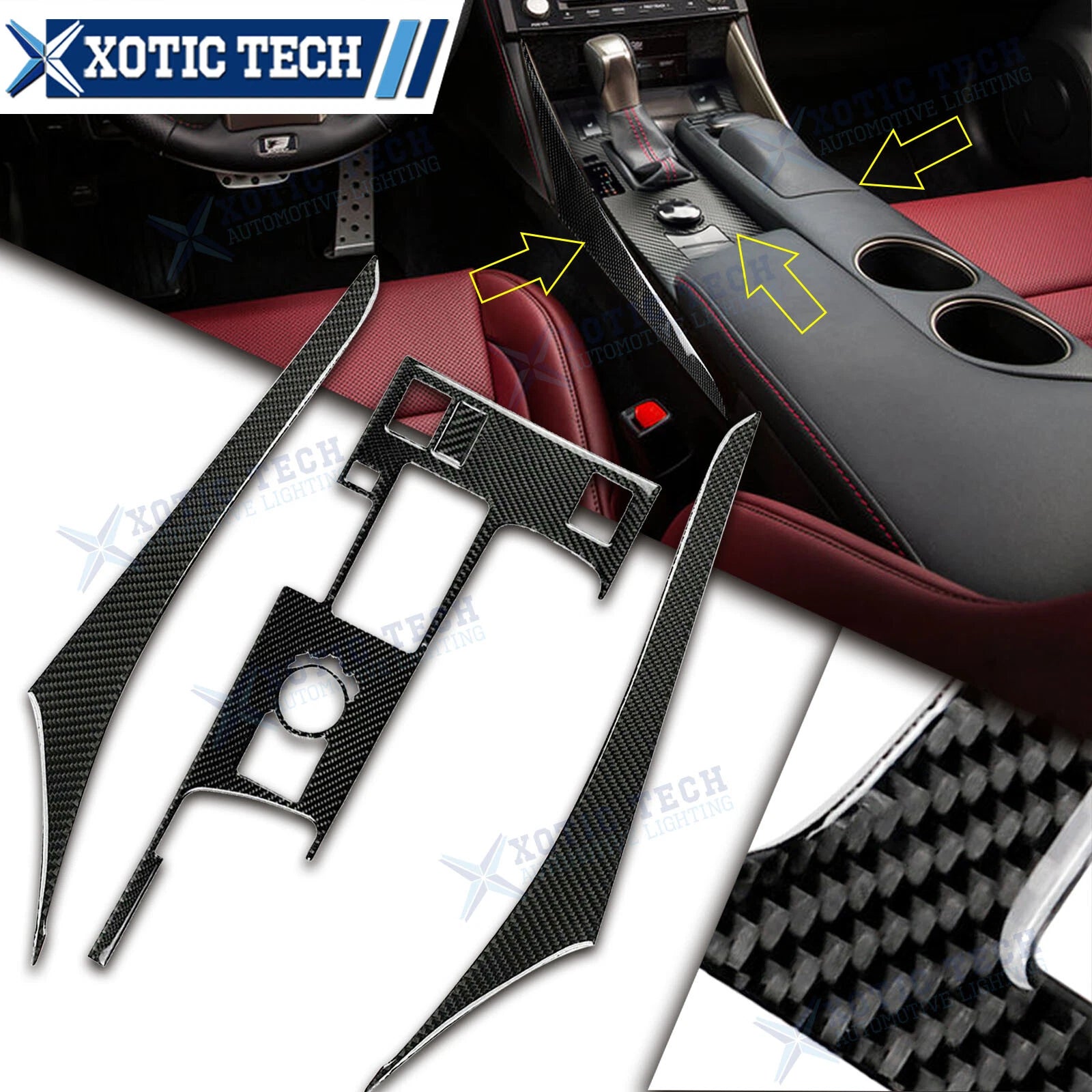Carbon Fiber Gear Shift Box Panel & Side Cover Trims for Lexus IS250 (2014–2015)