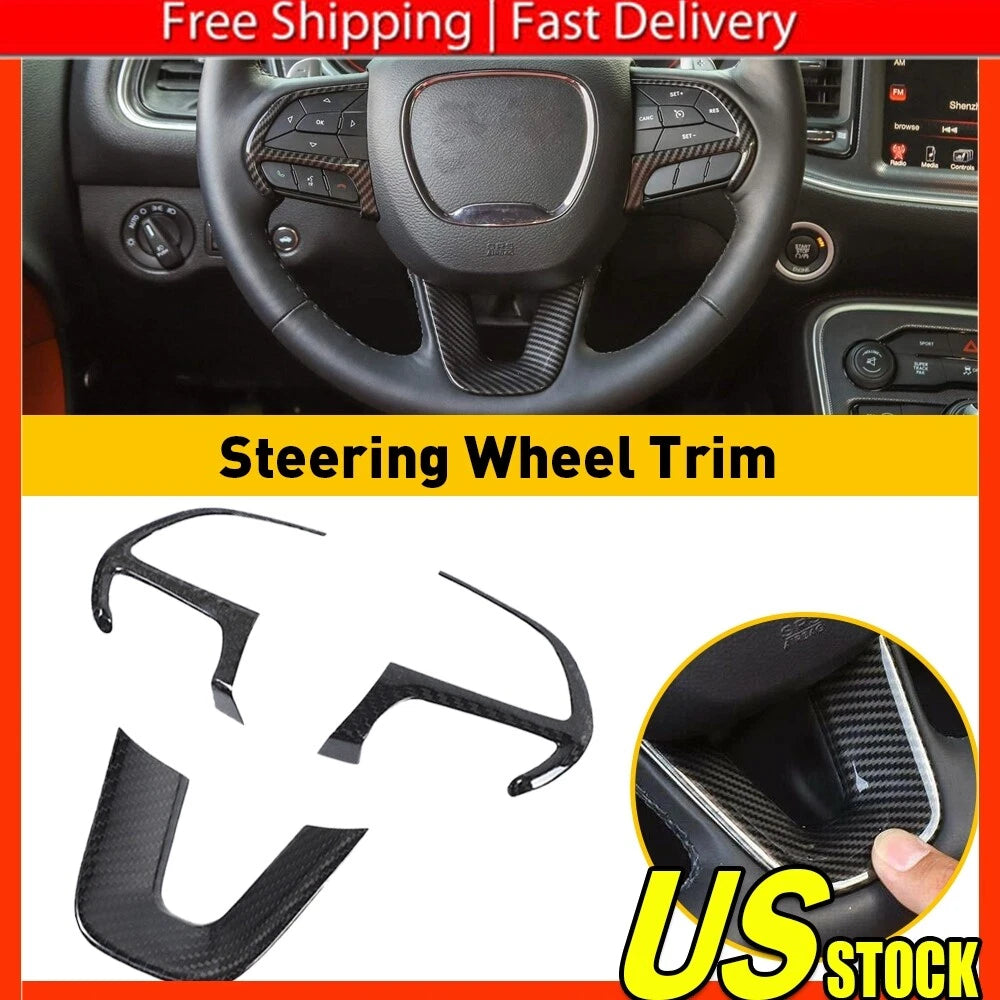 Carbon Fiber Steering Wheel Trim for Dodge Challenger Charger (2015–2023)