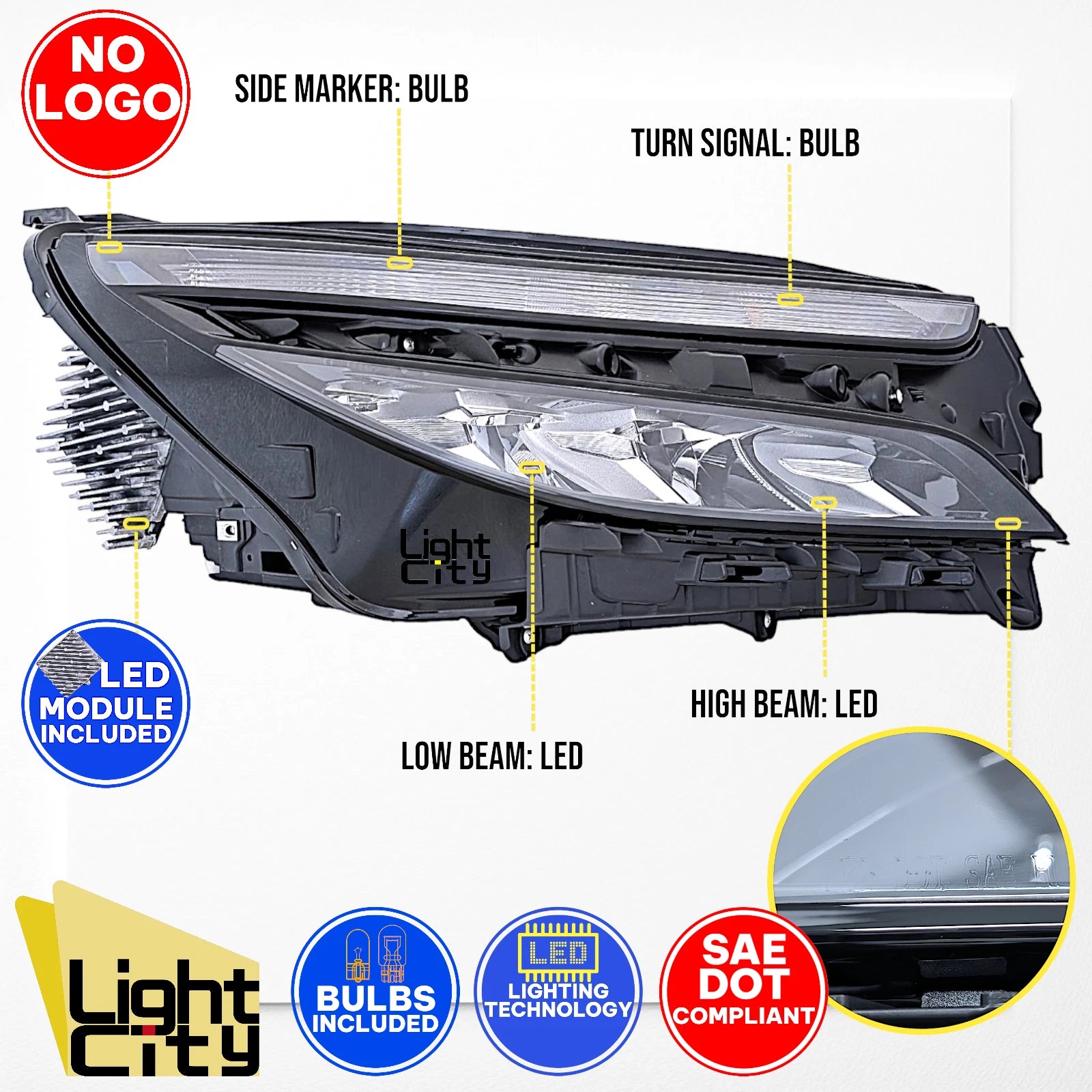 LED Headlight for Chevy Equinox LS (2022–2024) - Right, Halogen Signal Module