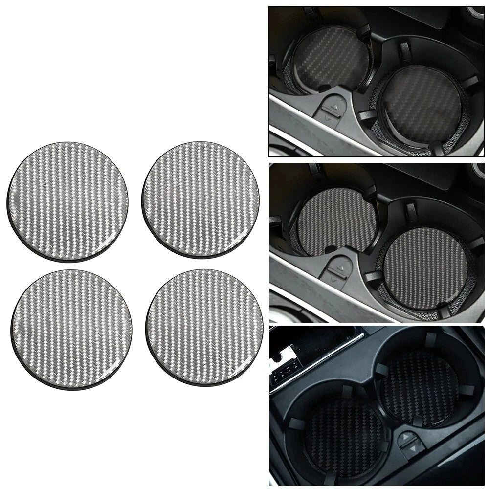 Set of 4 Silver Carbon Fiber Cup Holder Pads Non-Slip Mat