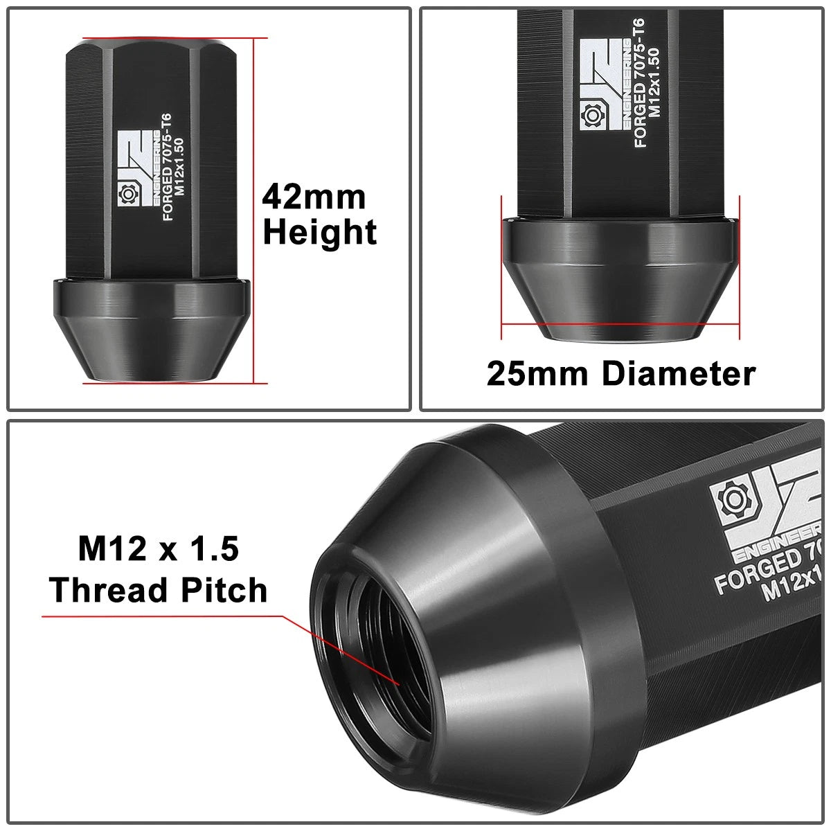 Set of 20 Closed End Lug Nuts M12 X1.5 25mm OD/42mm Height for J2 Engineering