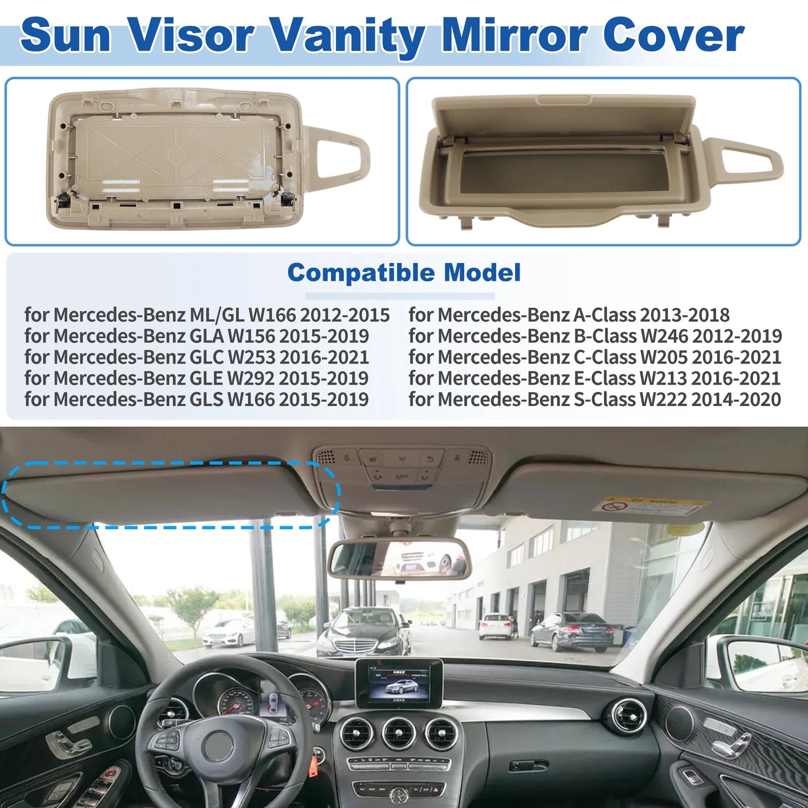 Left Sun Visor Vanity Mirror Cover for Mercedes-Benz GLA W156/GLE W292 (2015–2019)