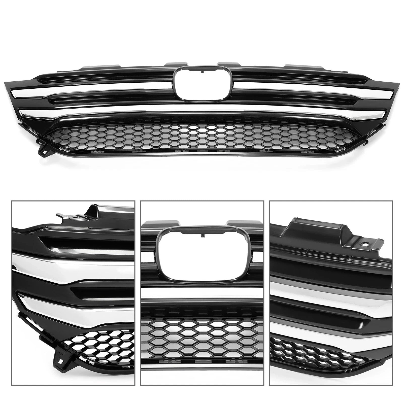 Front Bumper Upper Grille for Honda Pilot (2016–2018) W/Chrome Trim Molding