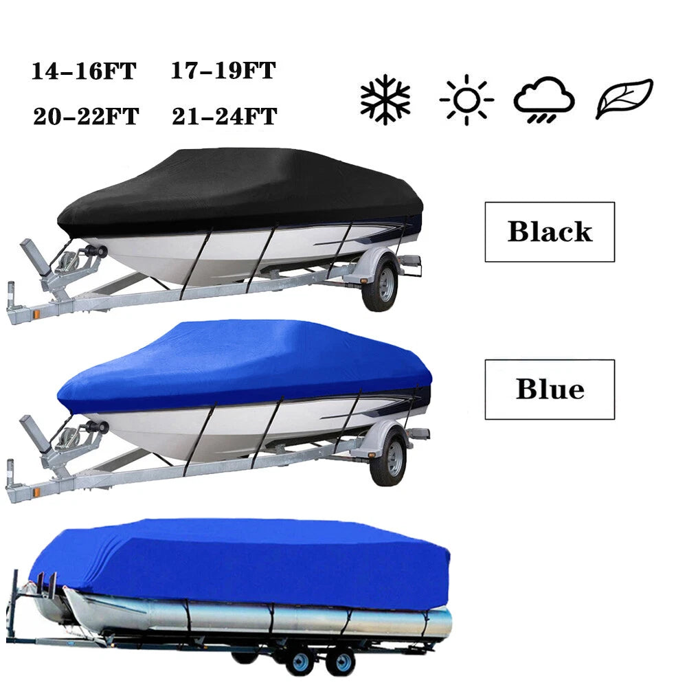 1X Marine Grade V/Tri-Hull Boat Cover for Runabout (Trailerable, Waterproof)