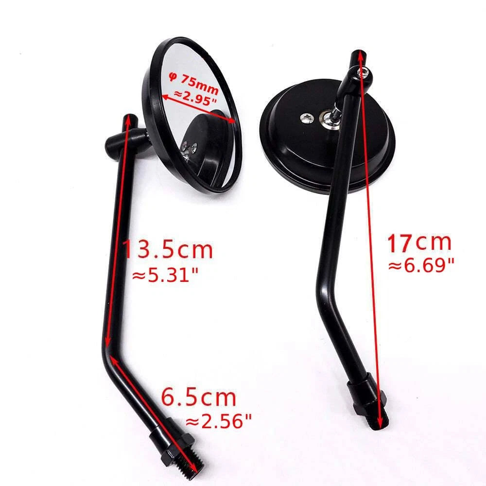 Set of 2 Black Round Rearview Side Mirrors 10mm for Honda Suzuki Yamaha Kawasaki