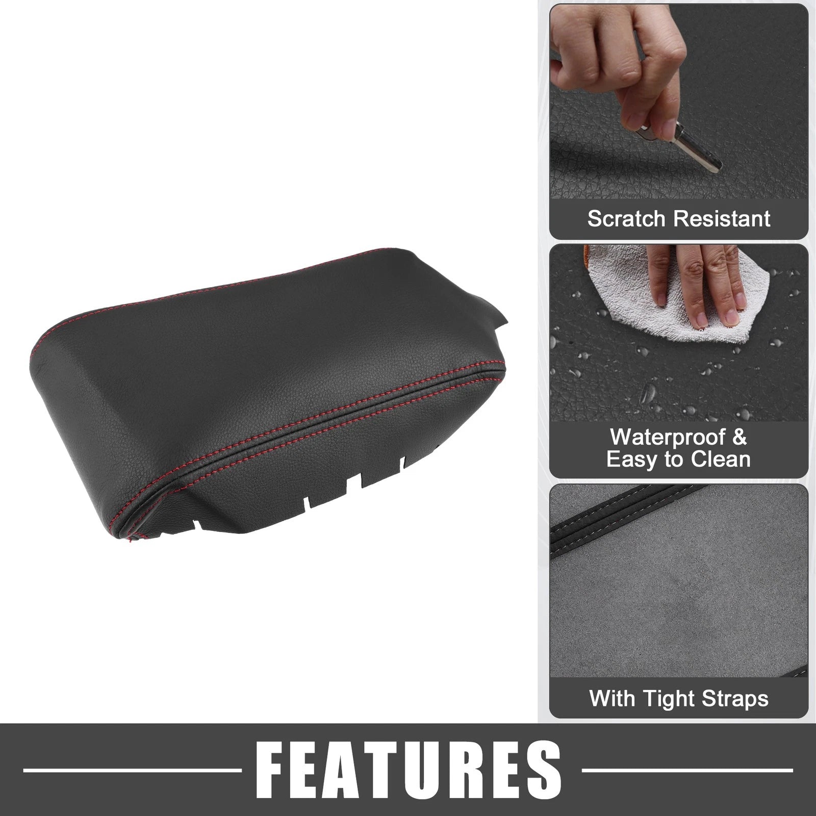 Armrest Protector Cover Pad for Honda Civic (2016–2021) - Red Stitches