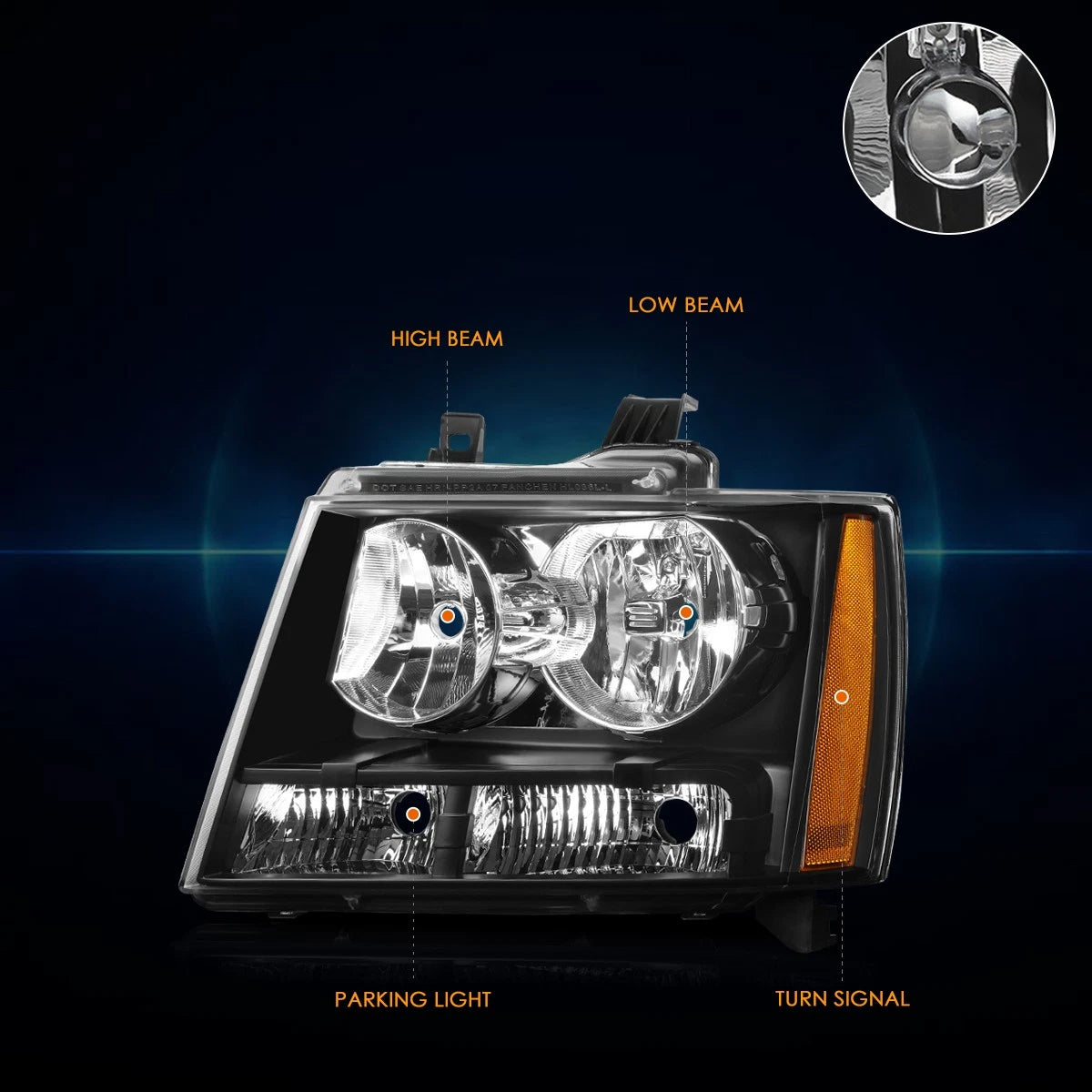 Headlight Lamps Replacement Amber Corner Black for Chevy Tahoe/Suburban (2007–2014)