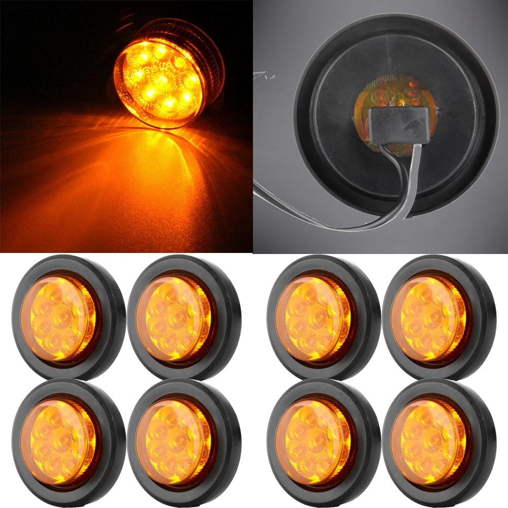 8x 2 Inch Amber Side Marker Clearance Light Round 9 LED for Trailer