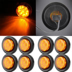 8x 2 Inch Amber Side Marker Clearance Light Round 9 LED for Trailer