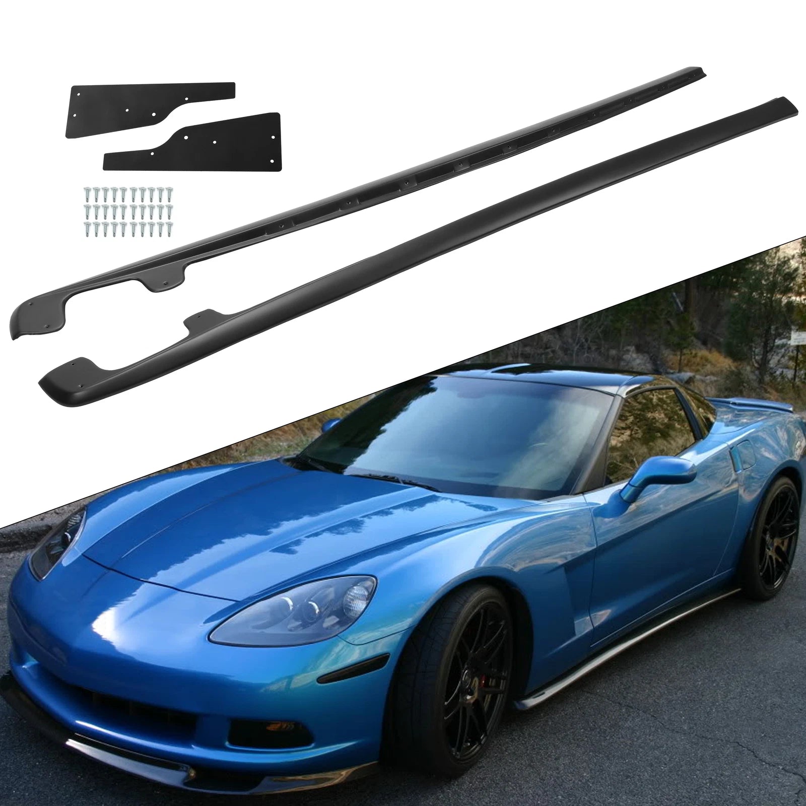 Set of 2 Matte Side Skirts for Corvette C6 (2005–2013)