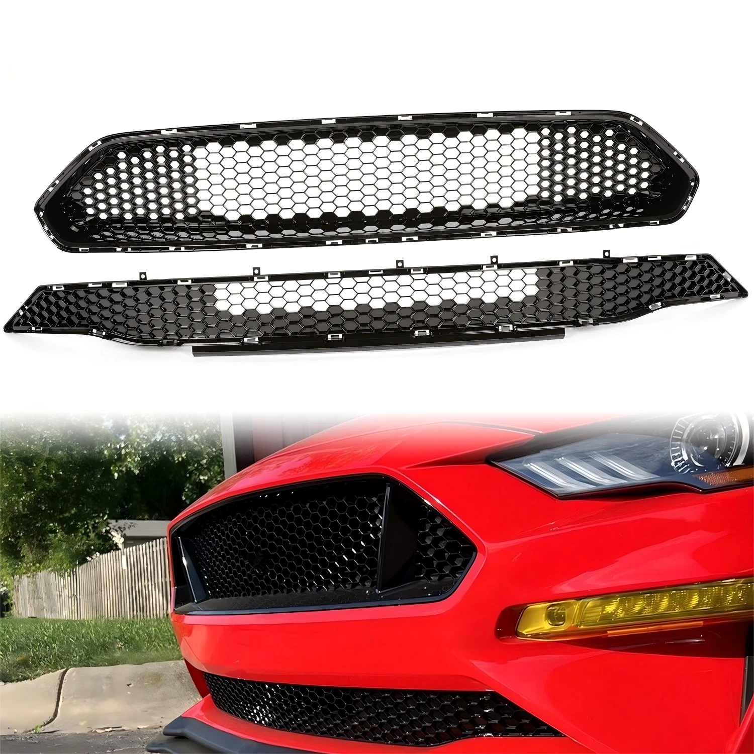 Front Upper Grille + Lower Mesh Grill for Ford Mustang (2018–2022)