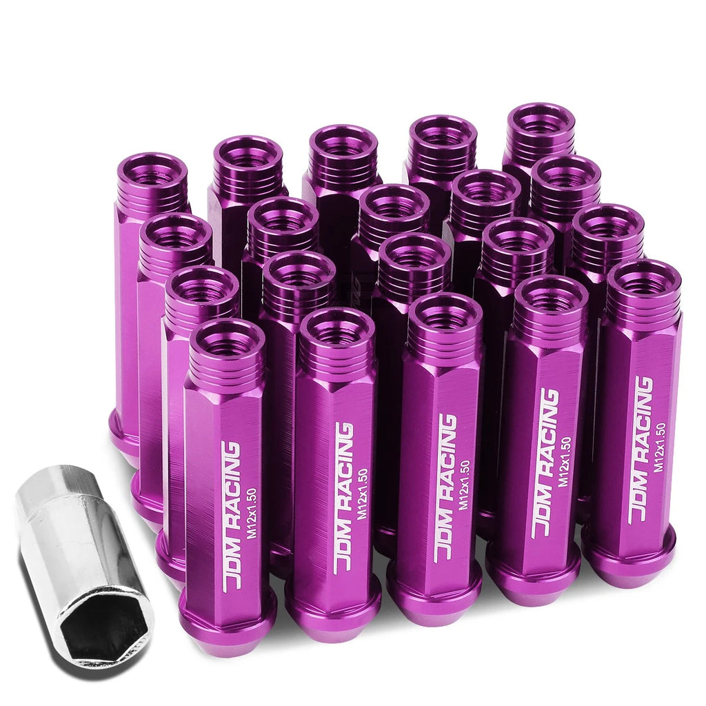 20x Open End M12x1.5 90mm Tall Purple Aluminum Lug Nuts + Adapter