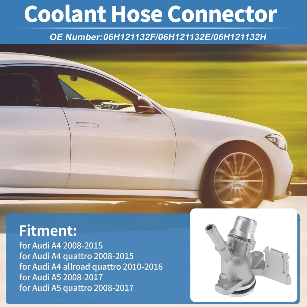 Engine Coolant Hose Connector for Audi A4 (2008–2015) No. 06H121132F, Aluminum Alloy