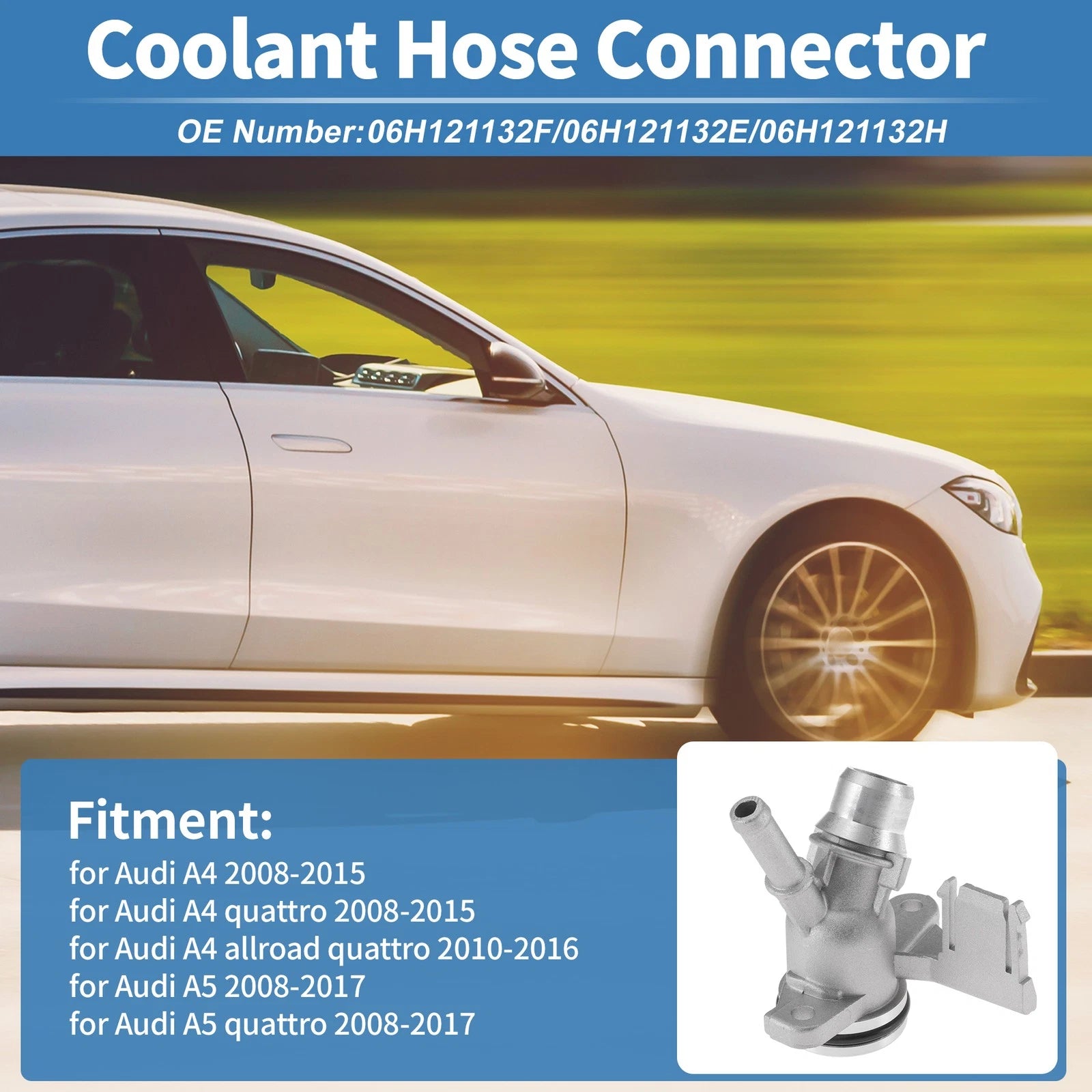 Engine Coolant Hose Connector for Audi A4 (2008–2015) No. 06H121132F, Aluminum Alloy