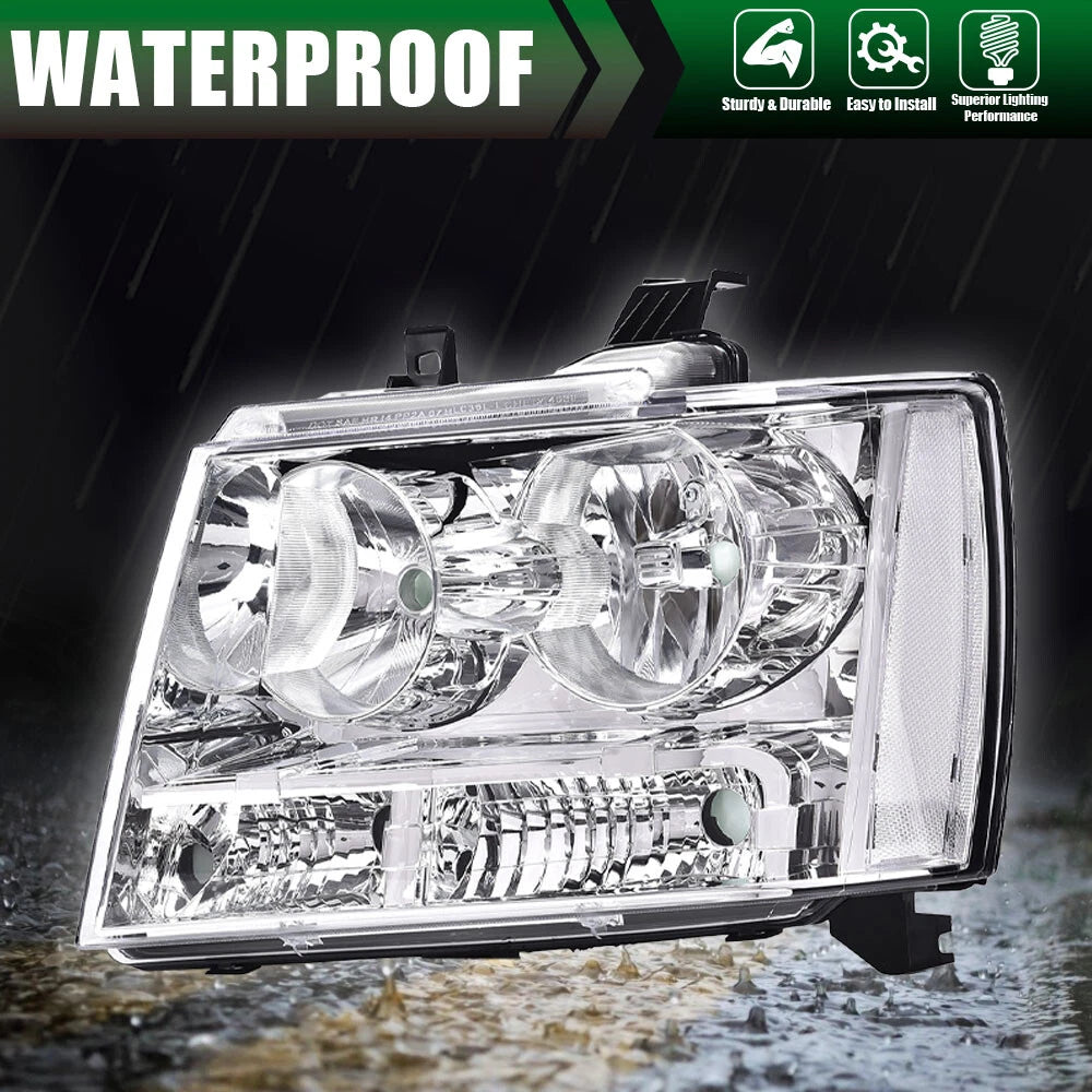 Clear Lens Chrome Headlights Assembly for Avalanche Tahoe Suburban (2007–2014)