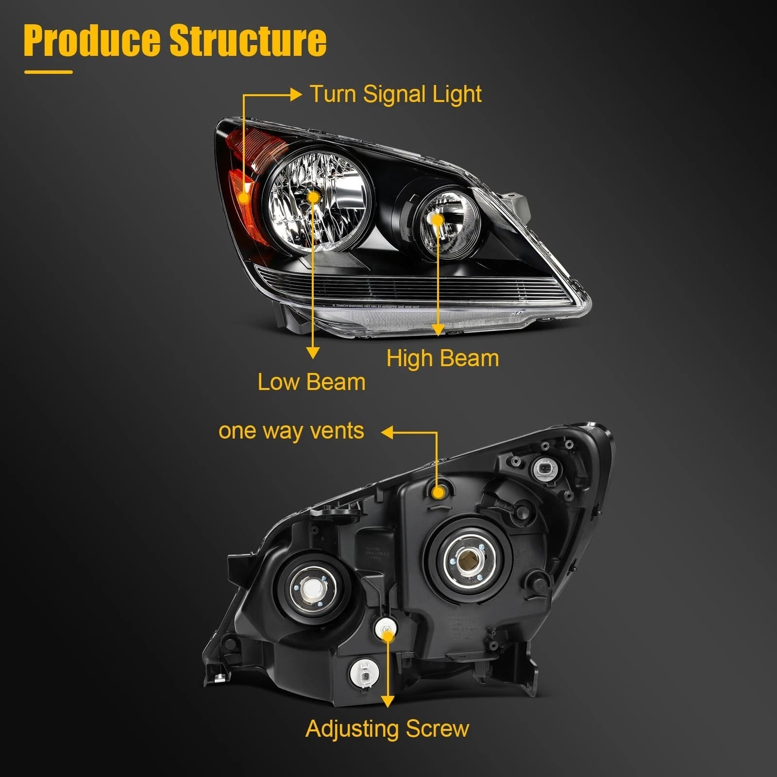 Headlight Assembly for Honda Odyssey (2005–2010) Black Amber Housing Pair