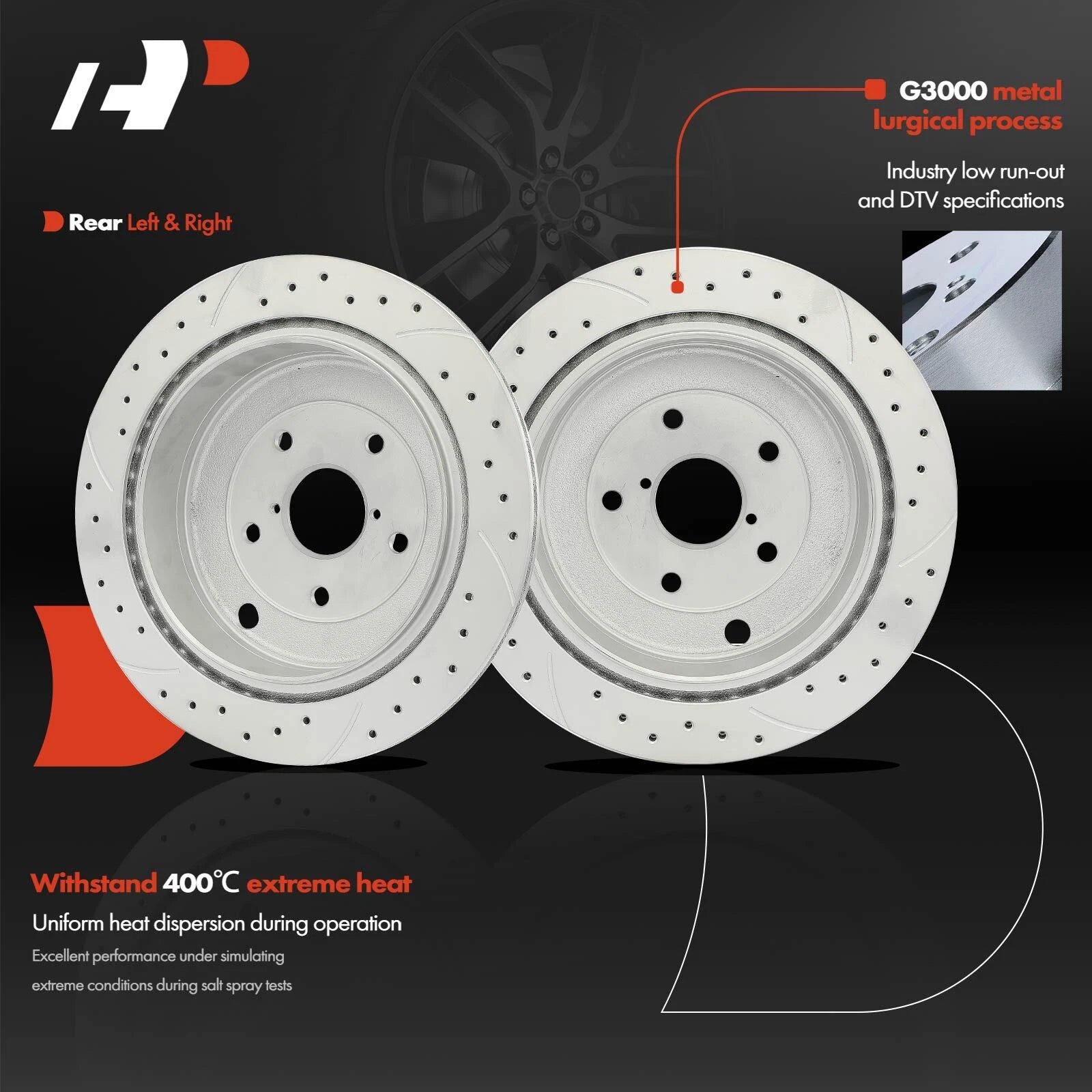 Rear Drilled Brake Rotor & Ceramic Pad for Subaru Tribeca (2006–2014)