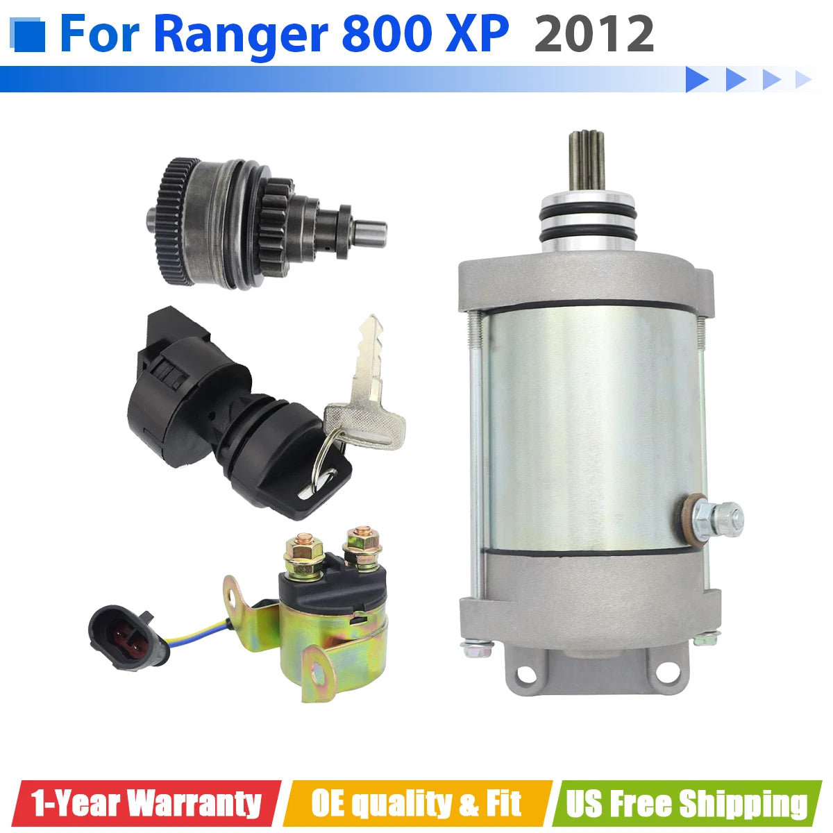 Starter for Polaris Ranger 800 XP (2012) W/Bendix, Relay, Ignition Switch
